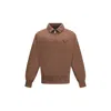 Prada Ribbed Polo Sweatshirt With Collar And Cuffs In Brown