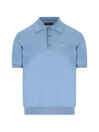 Prada Superfine Wool Polo Shirt In Blue