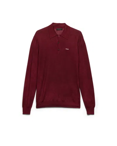 Prada Polopullover Aus Wolle Und Seide In Red