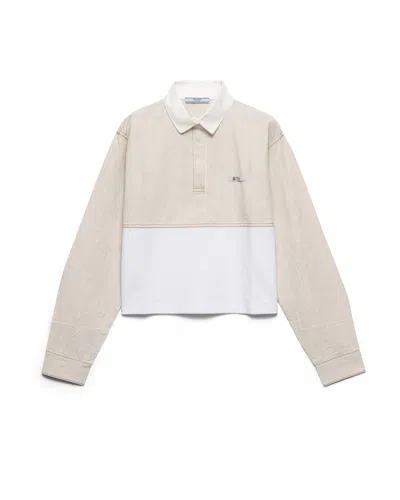 Prada Poloshirt Aus Chambray Und Jersey In White