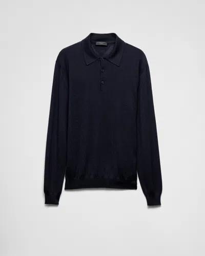 Prada Cashmere And Silk Polo Shirt In Blue