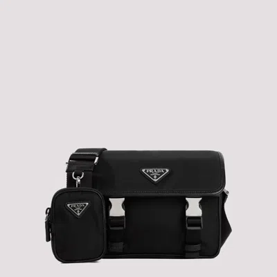 Prada Polyamide Messenger Bag With Detachable Pouch In Black