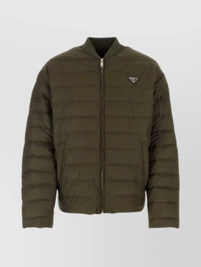 Prada Polyester Down Jacket With Stand-up Collar And Quilted Design In Green