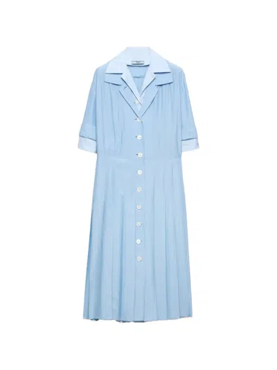 Prada Pongé And Poplin Shirt Dress In Blue
