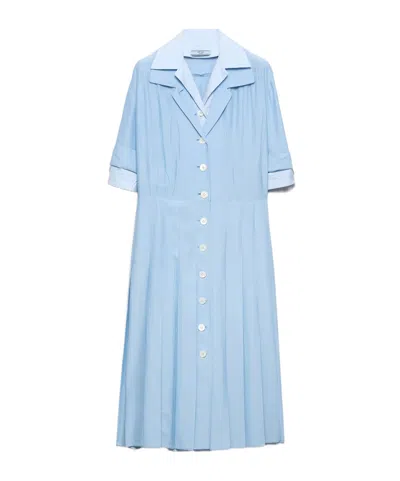 Prada Women's Pongé And Poplin Shirt Dress In Blue