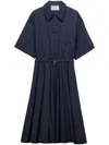 Prada Drawstring Pleated Midi Dress In Blue
