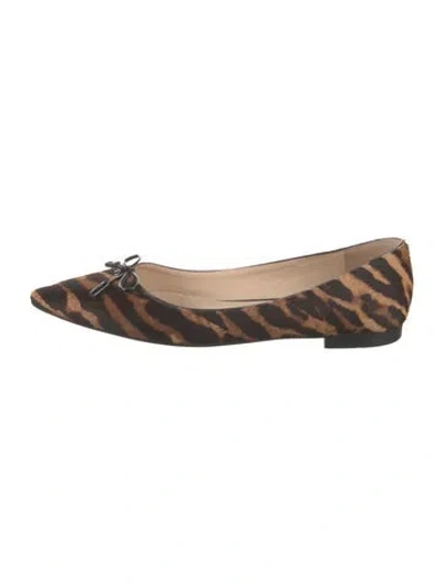 Pre-owned Prada Ponyhair Animal Print Ballet Flats In Brown