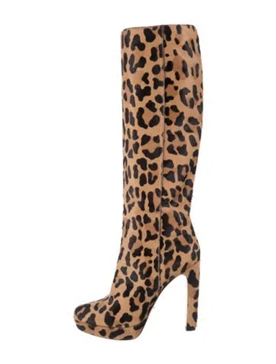 Pre-owned Prada Ponyhair Animal Print Boots In Brown