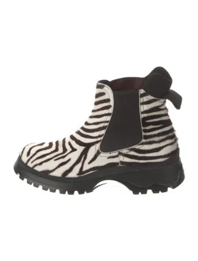 Pre-owned Prada Ponyhair Animal Print Chelsea Boots In Black