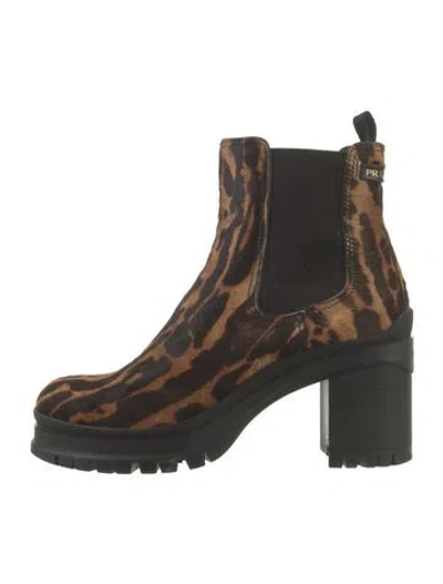 Pre-owned Prada Ponyhair Animal Print Chelsea Boots In Brown