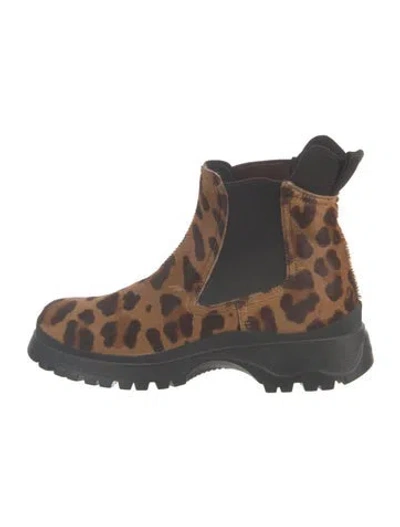 Pre-owned Prada Ponyhair Animal Print Chelsea Boots In Brown