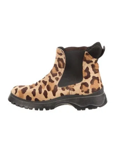 Pre-owned Prada Ponyhair Animal Print Chelsea Boots In Neutrals