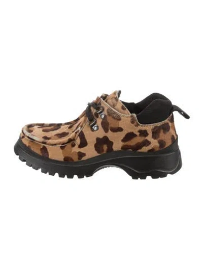 Pre-owned Prada Ponyhair Animal Print Combat Boots In Brown