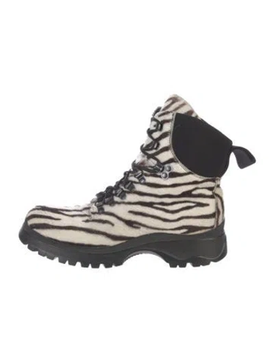 Pre-owned Prada Ponyhair Animal Print Hiking Boots In Brown
