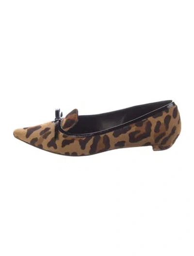 Pre-owned Prada Ponyhair Animal Print Loafers In Brown