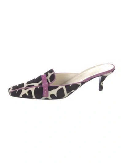 Pre-owned Prada Ponyhair Animal Print Mules In Black