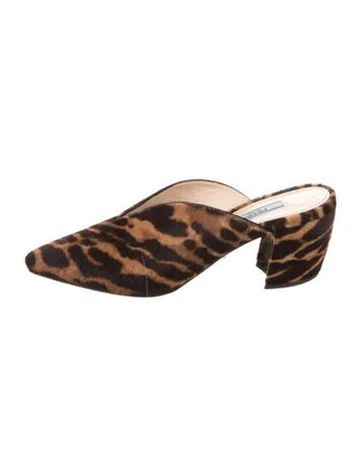 Pre-owned Prada Ponyhair Animal Print Mules In Brown