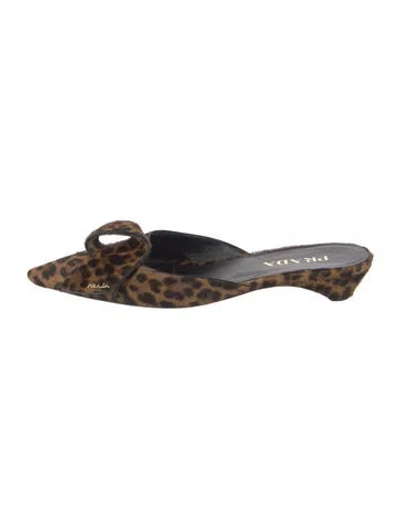 Pre-owned Prada Ponyhair Animal Print Mules In Brown