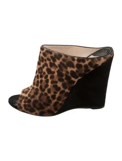 Pre-owned Prada Ponyhair Animal Print Slides In Black