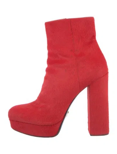 Pre-owned Prada Ponyhair Boots In Red