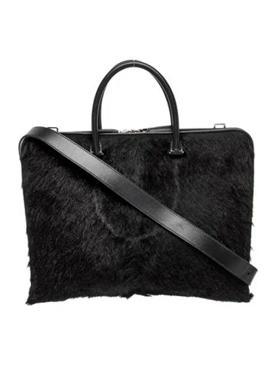 Pre-owned Prada Ponyhair Faux Fur Laptop Bag Medium In Black