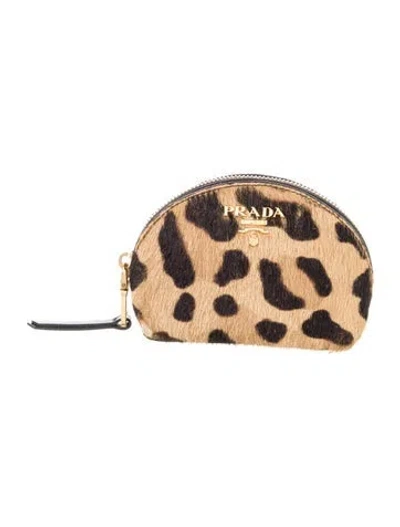 Pre-owned Prada Ponyhair Mini Cosmetic Pouch In Neutral