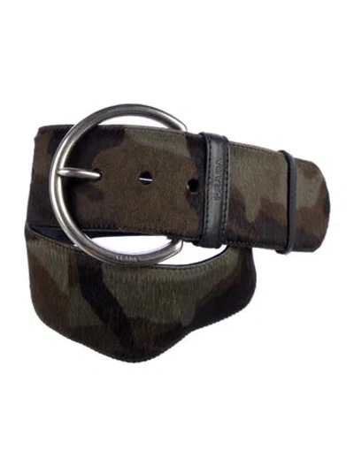 Pre-owned Prada Ponyhair Waist Belt In Green