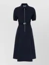 Prada Belted Midi Polo Dress With Half Zip Clothing In Blue