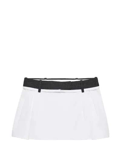 Prada Poplin And Rush Stitch Miniskirt In White