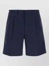Prada Poplin Bermuda Shorts Belt Loops Pleats In Blue