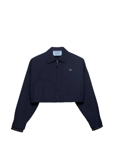 Prada Poplin Jacket Featuring Front Pockets Buttons In Blue