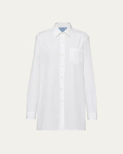 Prada Poplin Button Down Mini Dress In White