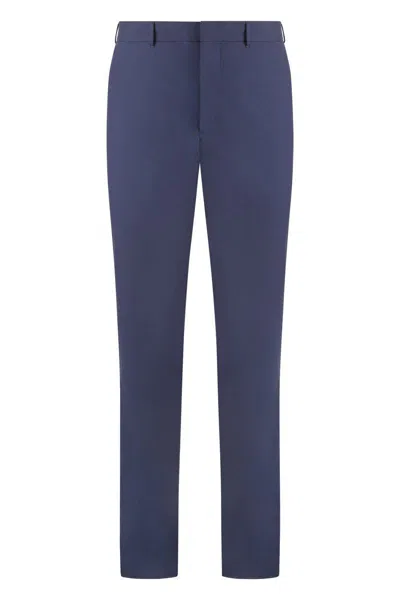 Prada Poplin Cotton Trousers In Blue