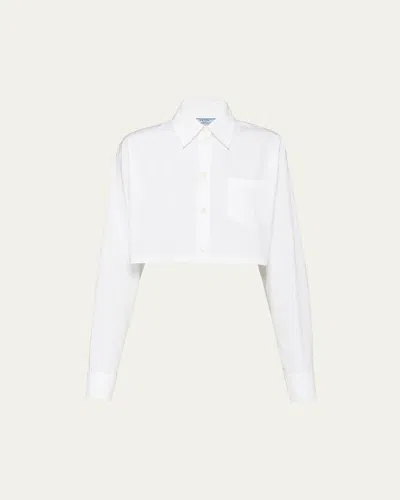 Prada Cropped Long-sleeved Shirt In Bianco
