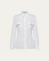 Prada Poplin Long-sleeve Top With Crystal Buttons In Bianco