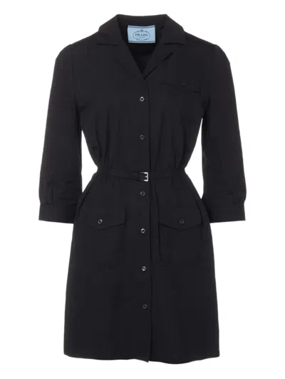 Pre-owned Prada Poplin Mini Dress In Black