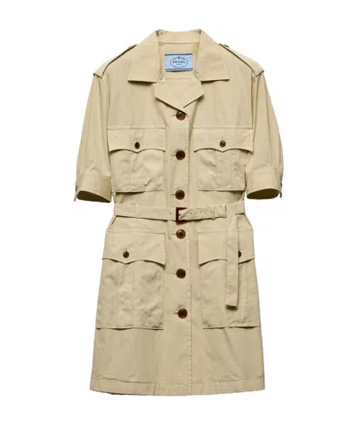 Prada Poplin Mini Dress In Neutral