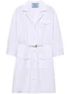 Prada Button Down Belted Poplin Midi Shirt Dress In White