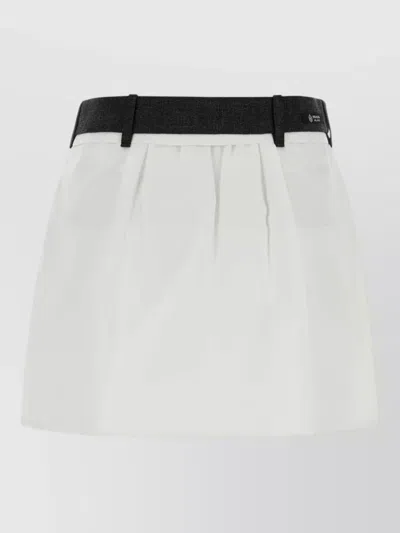 Prada Poplin Mini Skirt Belt Loops Waistband Pleated In White