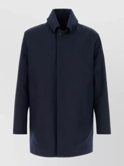 Prada Poplin Overcoat Long Sleeves Side Pockets In Blue