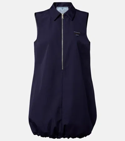 Prada Poplin Mini Dress Sleeveless Drawstring Hem In Blue