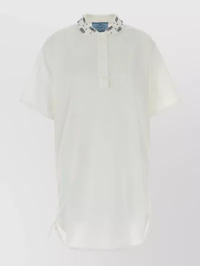 Prada Poplin Polo Dress Relaxed Fit Drawstrings In White