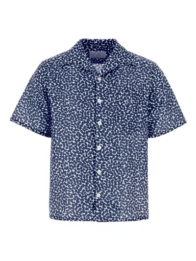 Prada Poplin Print Shirt In Blue