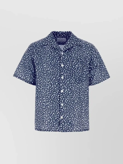 Prada Poplin Print Short Sleeve Shirt In Blue