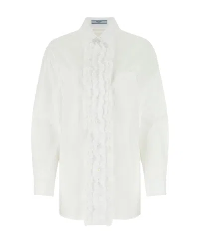 Prada Poplin Ruffled Shirt In White