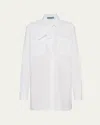 Prada Longline Shirt With Pointed Collar And Chest Pockets In Bianco