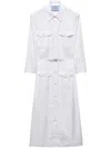 Prada Button Down Belted Poplin Midi Shirt Dress In Weiss