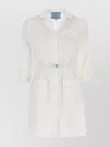 Prada Poplin Shirt Dress With Belt And Pockets In Neutral
