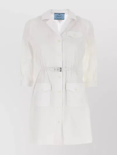 PRADA POPLIN SHIRT DRESS WITH BELT AND POCKETS