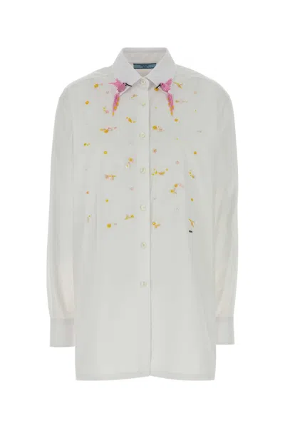 Prada Poplin Shirt In Neutral